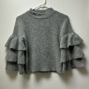 Endless Rose angora blend crop Tier Ruffle Sleeves sweater Gray women’s size XS